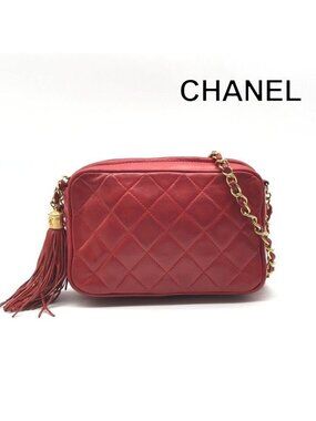 Chanel CC Logo Fringe Chain Shoulder Bag Red